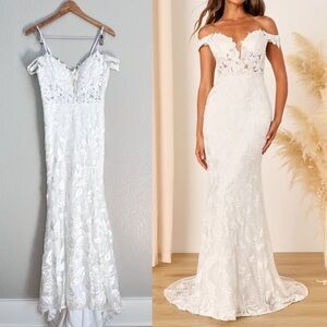 Precious Romance White Embroidered Off-the-Shoulder Maxi Dress